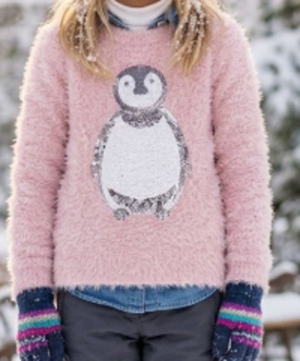 Crown & Ivy Kids Pink Fuzzy Penguin Sweater sz S